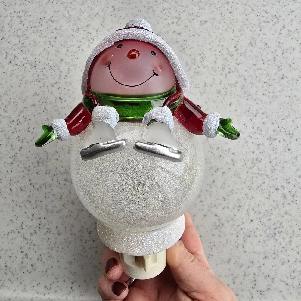 Snowman Skates‎ Wall Night Light Plug In Christmas Decor Acrylic Plastic Glitter
